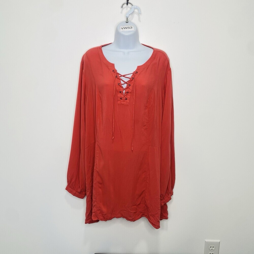 Torrid Coral Lace Lattice Front Challis Tunic Top Blouse Mini Dress Size 3X